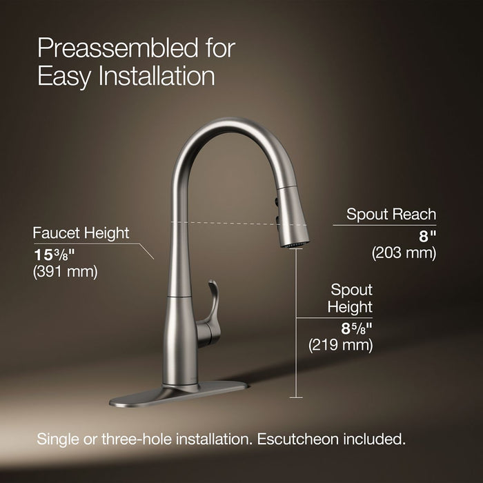 KOHLER K-597 Simplice Compact pull-down kitchen sink faucet with three-function sprayhead