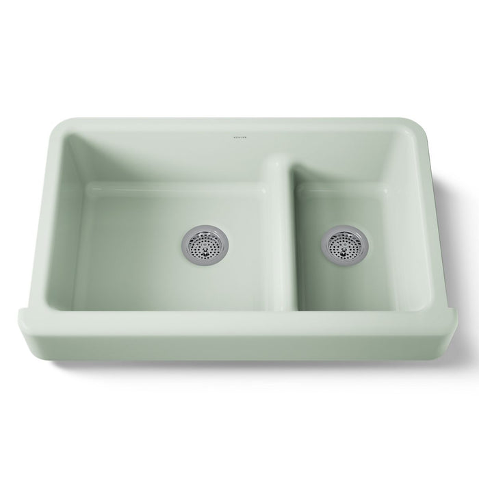 KOHLER K-6426 Whitehaven Smart Divide 35-1/2" undermount double-bowl farmhouse kitchen sink with short apron