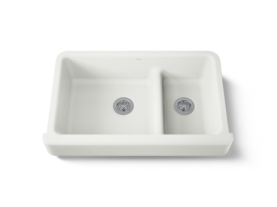 KOHLER K-6426 Whitehaven Smart Divide 35-1/2" undermount double-bowl farmhouse kitchen sink with short apron