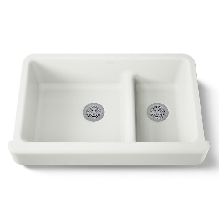 KOHLER K-6426 Whitehaven Smart Divide 35-1/2" undermount double-bowl farmhouse kitchen sink with short apron