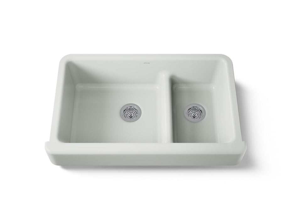 KOHLER K-6426 Whitehaven Smart Divide 35-1/2" undermount double-bowl farmhouse kitchen sink with short apron