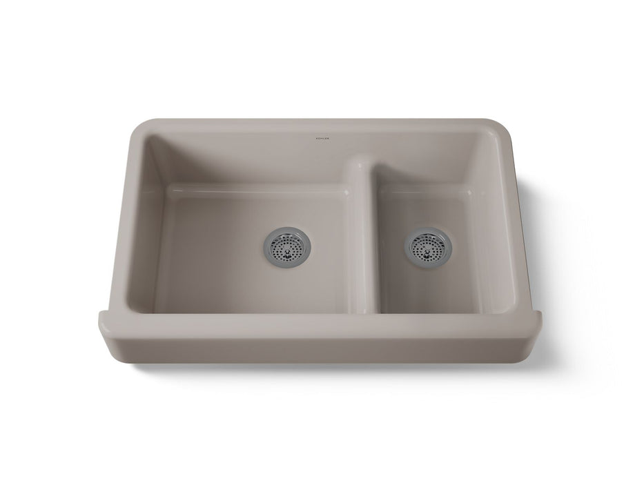 KOHLER K-6426 Whitehaven Smart Divide 35-1/2" undermount double-bowl farmhouse kitchen sink with short apron
