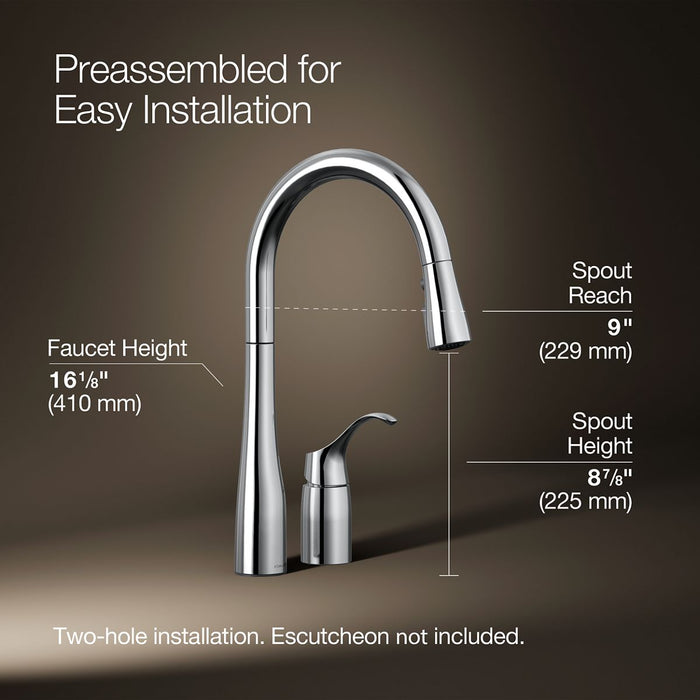 KOHLER K-647 Simplice Pull-down kitchen sink faucet with three-function sprayhead