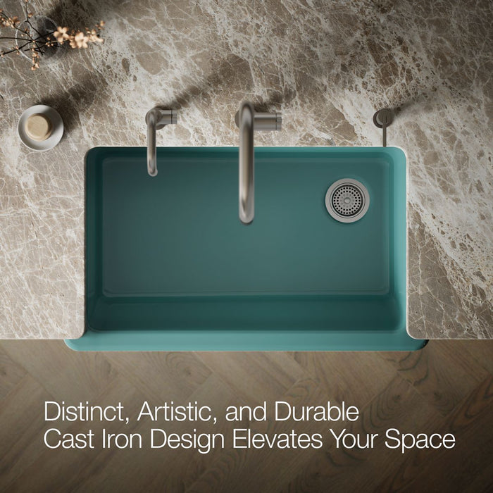 KOHLER K-6489 Whitehaven 35-3/4" undermount single-bowl farmhouse kitchen sink, teal - view 4