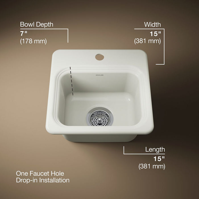 KOHLER K-6579-1 Northland 15" top-mount single-bowl bar sink, biscuit - view 5