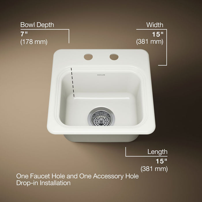 KOHLER K-6579-2 Northland 15" top-mount single-bowl bar sink