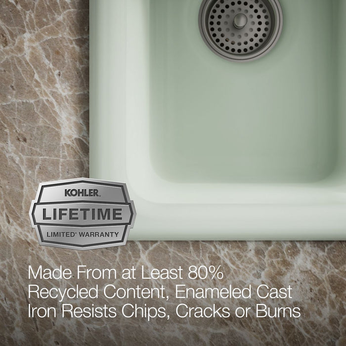 KOHLER K-6625 Iron/Tones Smart Divide 33" top-/undermount double-bowl kitchen sink, aspen green - view 2