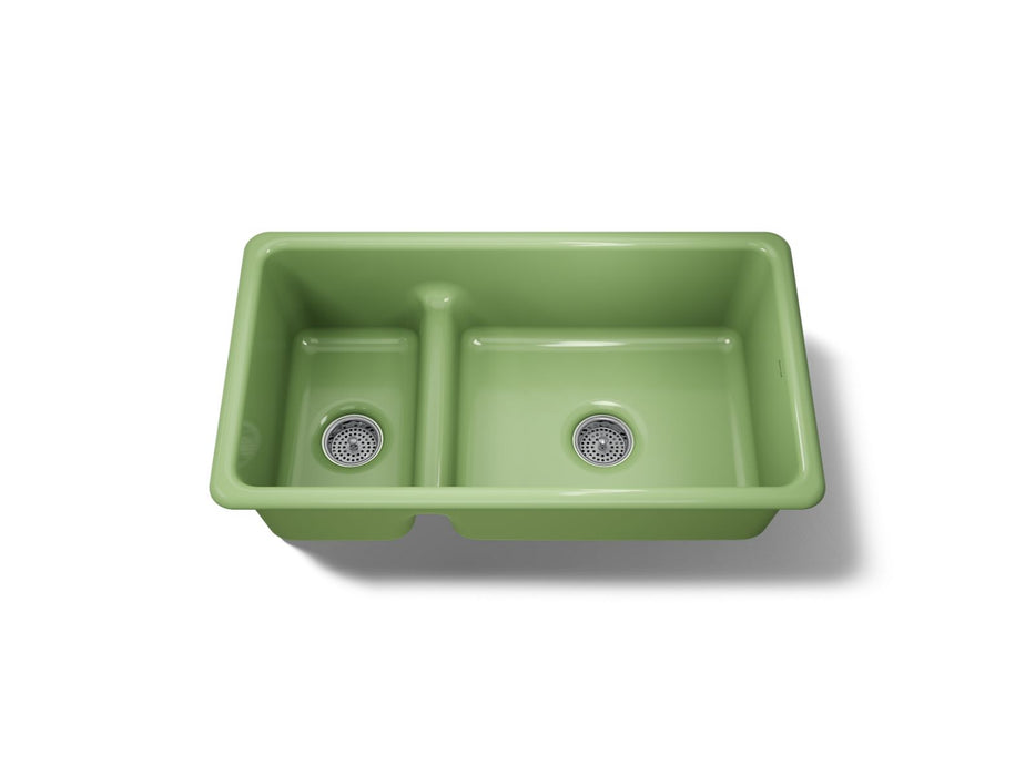 KOHLER K-6625 Iron/Tones Smart Divide 33" top-/undermount double-bowl kitchen sink, fresh green