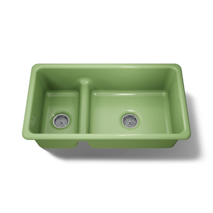 KOHLER K-6625 Iron/Tones Smart Divide 33" top-/undermount double-bowl kitchen sink, fresh green - view 4