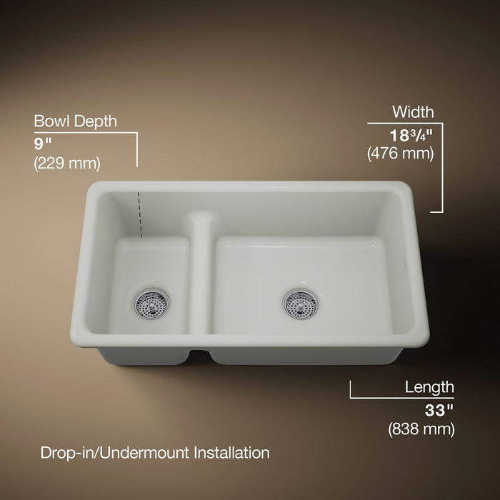 KOHLER K-6625 Iron/Tones Smart Divide 33" top-/undermount double-bowl kitchen sink
