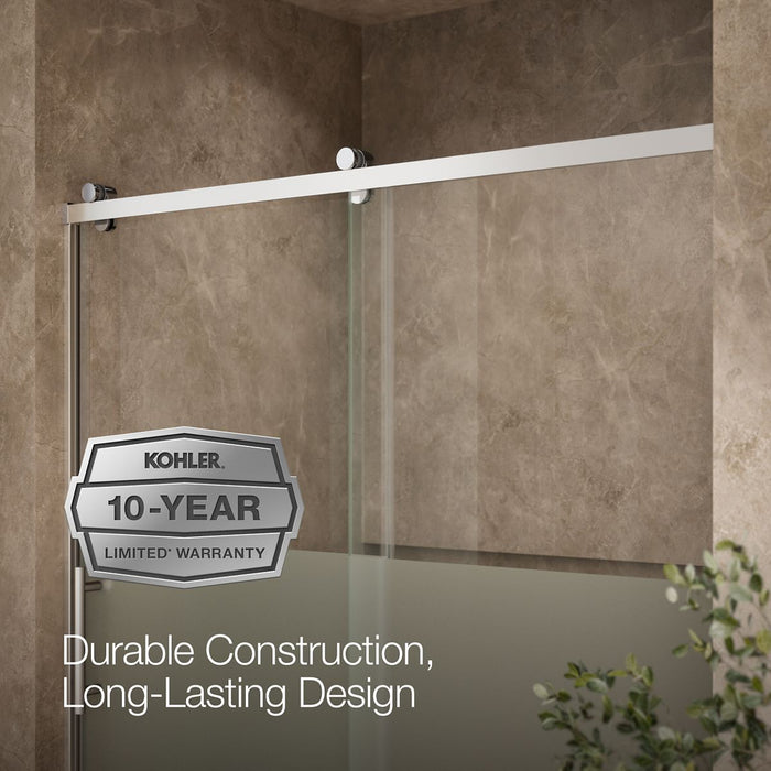 KOHLER K-702253-10G81 Rely 62-1/2" H sliding bath door with 3/8"-thick glass, bright polished silver - view 5