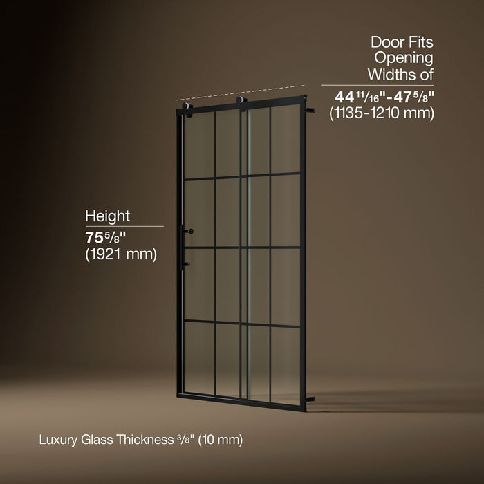 KOHLER K-702254-10G79 Rely 77" H sliding shower door with 3/8"-thick glass, matte black - view 5