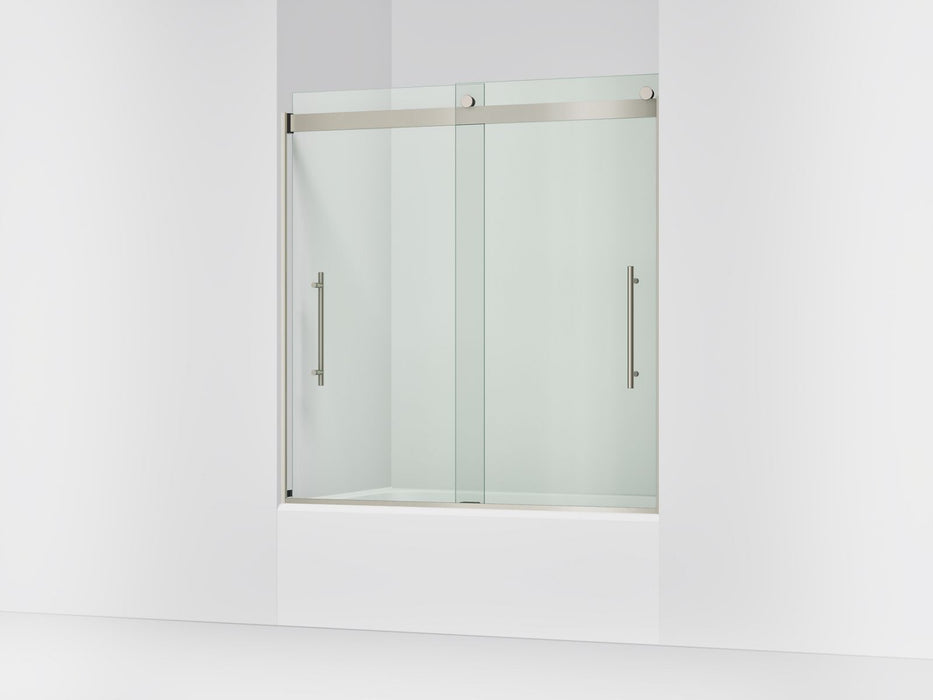 KOHLER K-702419-L Levity Frameless sliding bath door, 61-9/16" H x 56-5/8 - 59-5/8" W, with 5/16"-thick Crystal Clear...