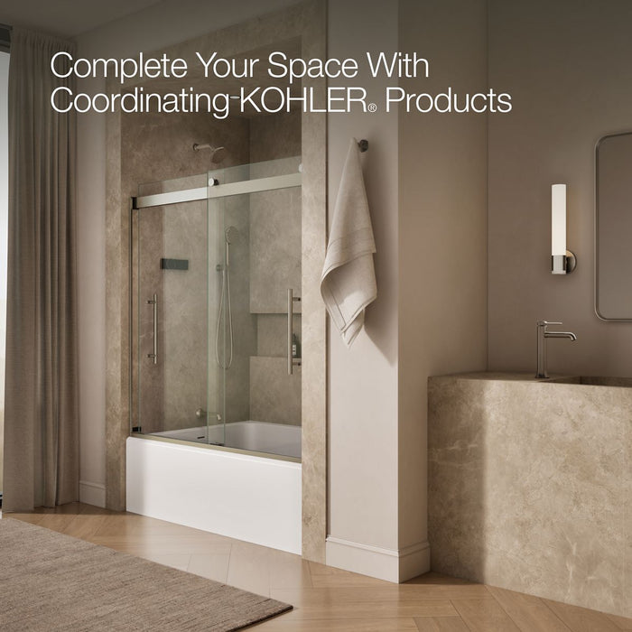 KOHLER K-702419-L Levity Frameless sliding bath door, 61-9/16" H x 56-5/8 - 59-5/8" W, with 5/16"-thick Crystal Clear...