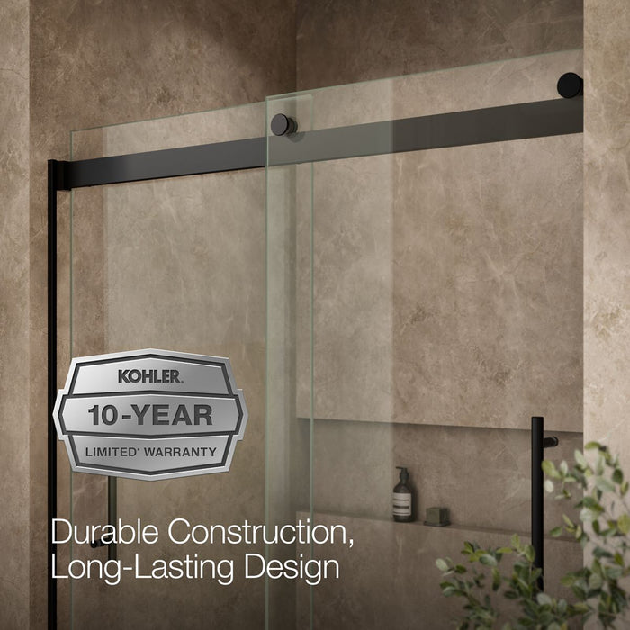 KOHLER K-702419-L Levity Frameless sliding bath door, 61-9/16" H x 56-5/8 - 59-5/8" W, with 5/16"-thick Crystal Clear...