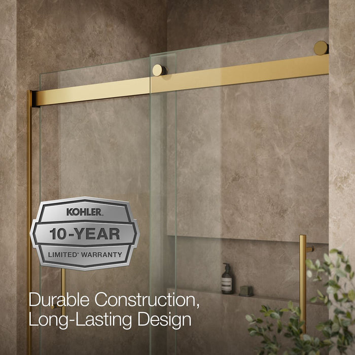 KOHLER K-702419-L Levity Frameless sliding bath door, 61-9/16" H x 56-5/8 - 59-5/8" W, with 5/16"-thick Crystal Clear...