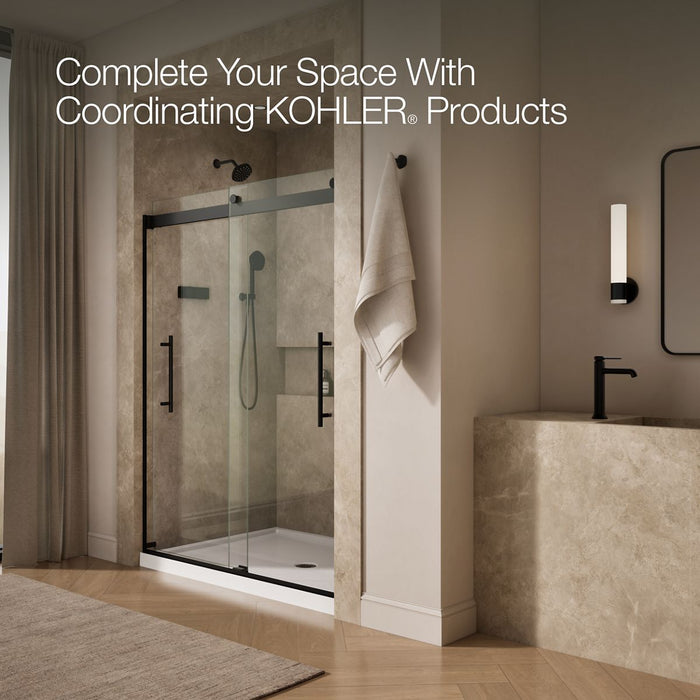 KOHLER K-702423-L Levity Frameless sliding shower door, 77-9/16" H x 56-5/8 - 59-5/8" W, with 5/16"-thick Crystal Clear glass