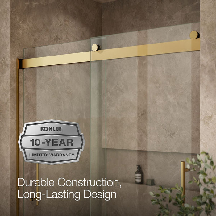 KOHLER K-702423-L Levity Frameless sliding shower door, 77-9/16" H x 56-5/8 - 59-5/8" W, with 5/16"-thick Crystal Clear glass
