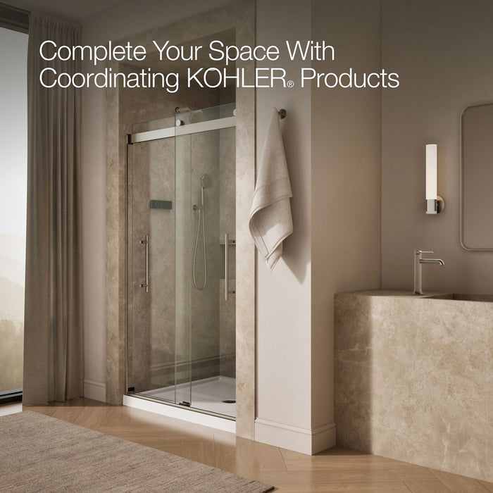 KOHLER K-702427-L Levity Frameless sliding shower door, 81-5/8" H x 44-5/8 - 47-5/8" W, with 3/8"-thick Crystal Clear...