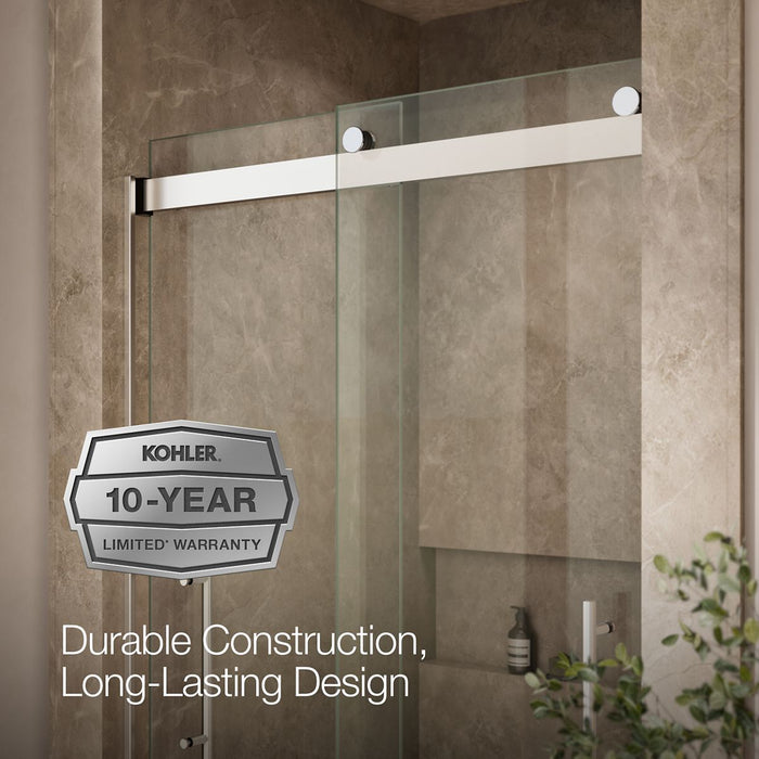 KOHLER K-702427-L Levity Frameless sliding shower door, 81-5/8" H x 44-5/8 - 47-5/8" W, with 3/8"-thick Crystal Clear...