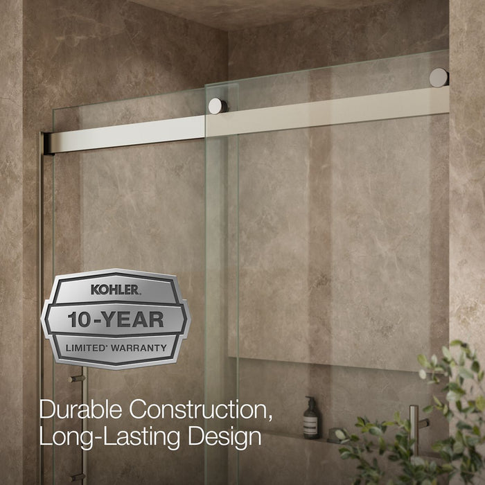 KOHLER K-702429-L Levity Frameless sliding shower door, 81-5/8" H x 56-5/8 - 59-5/8" W, with 3/8"-thick Crystal Clear...