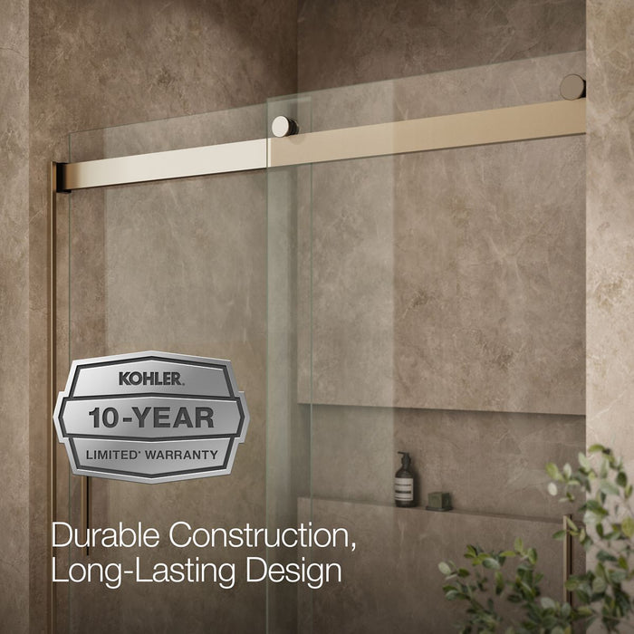 KOHLER K-706002-L Levity Sliding bath door, 59-3/4" H x 56-5/8 - 59-5/8" W, with 1/4" thick Crystal Clear glass