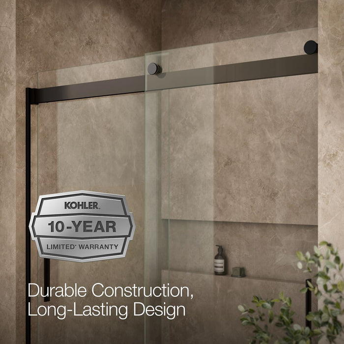 KOHLER K-706002-L Levity Sliding bath door, 59-3/4" H x 56-5/8 - 59-5/8" W, with 1/4" thick Crystal Clear glass