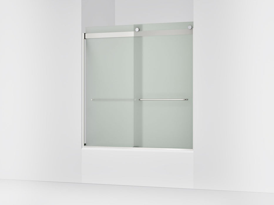 KOHLER K-706004-D3 Levity Sliding bath door, 62" H x 56-5/8 - 59-5/8" W, with 1/4" thick Frosted glass, bright silver