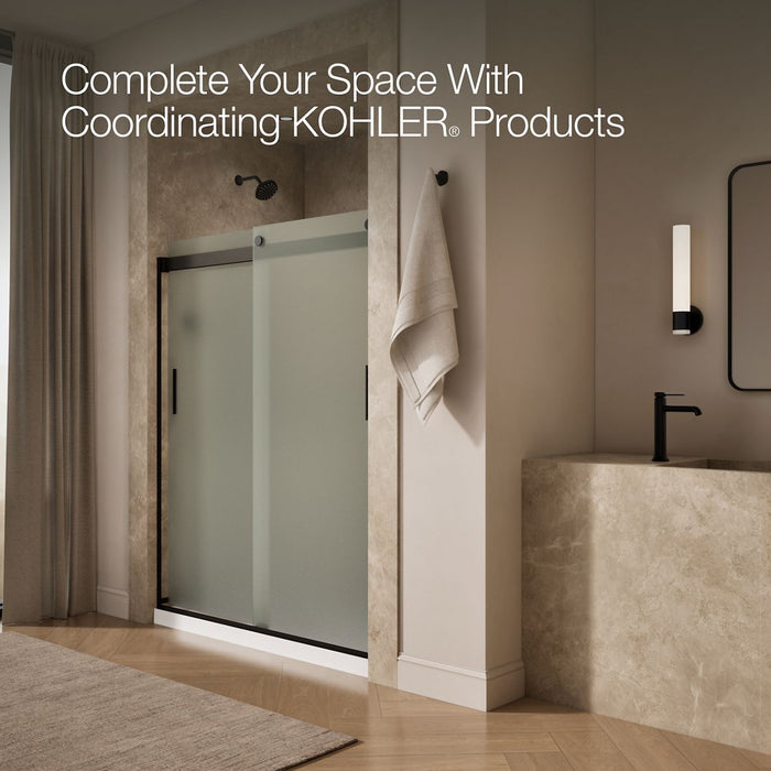 KOHLER K-706009-D3 Levity Sliding shower door, 74" H x 56-5/8 - 59-5/8" W, with 1/4" thick Frosted glass and blade handles