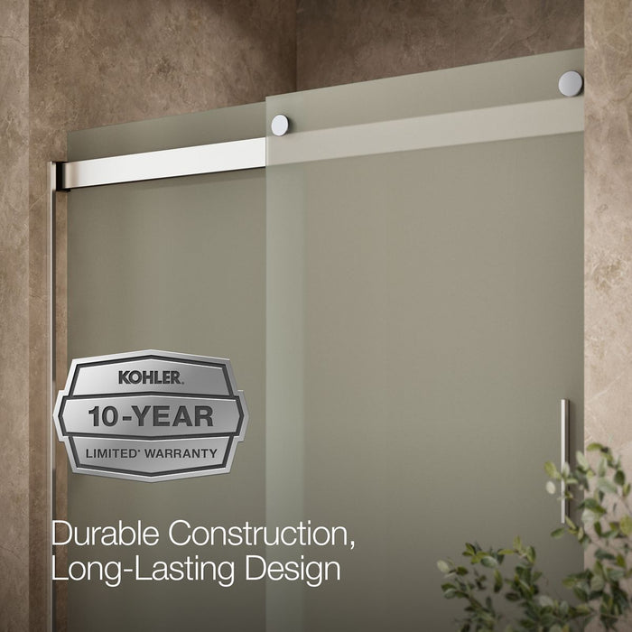 KOHLER K-706009-D3 Levity Sliding shower door, 74" H x 56-5/8 - 59-5/8" W, with 1/4" thick Frosted glass and blade handles