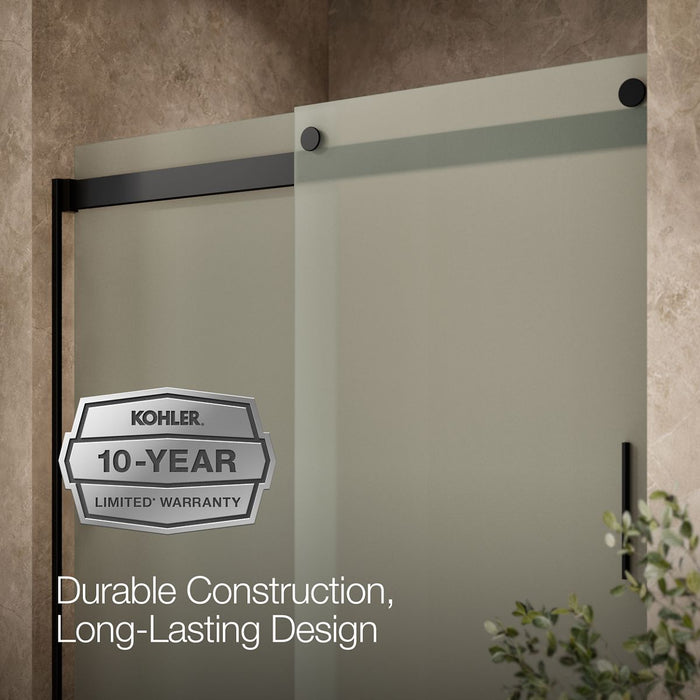 KOHLER K-706009-D3 Levity Sliding shower door, 74" H x 56-5/8 - 59-5/8" W, with 1/4" thick Frosted glass and blade handles