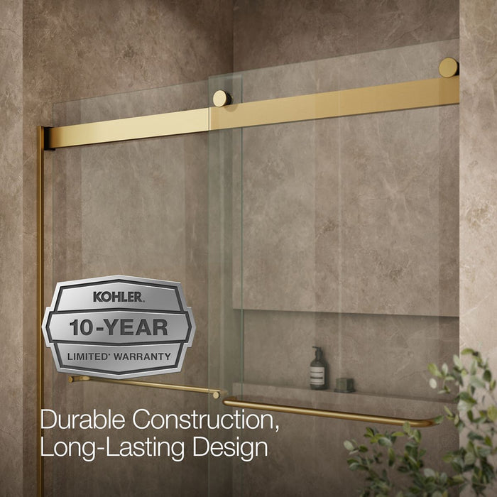 KOHLER K-706015-L Levity 74" H sliding shower door with 1/4"-thick glass, vibrant brushed moderne brass - view 5