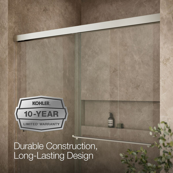KOHLER K-707201-L Revel Sliding shower door, 70" H x 56-5/8 - 59-5/8" W, with 5/16" thick Crystal Clear glass, anodized...