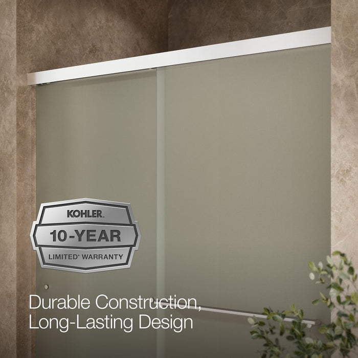 KOHLER K-707206-D3 Revel Sliding shower door, 76" H x 56-5/8 - 59-5/8" W, with 5/16" thick Frosted glass, bright polished...