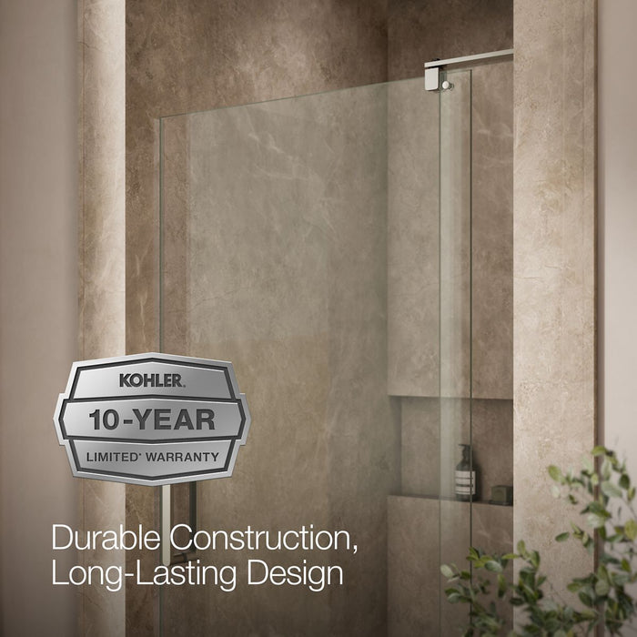 KOHLER K-707546-L Revel Pivot shower door, 74" H x 39-1/8 - 44" W, with 5/16" thick Crystal Clear glass, anodized brushed...