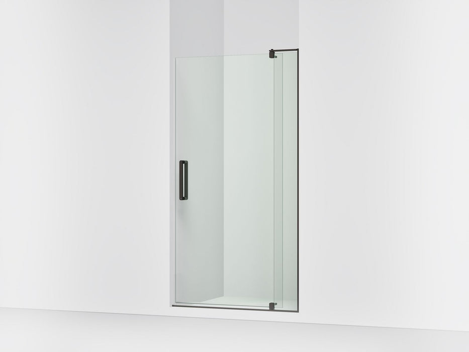 KOHLER K-707546-L Revel Pivot shower door, 74" H x 39-1/8 - 44" W, with 5/16" thick Crystal Clear glass, anodized dark bronze