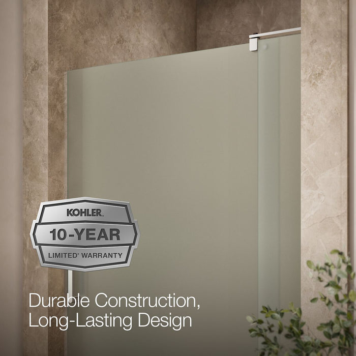 KOHLER K-707551-D3 Revel Pivot shower door, 70" H x 43-1/8 - 48" W, with 5/16" thick Frosted glass, bright polished...