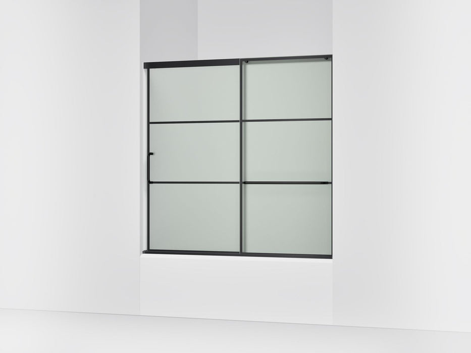 KOHLER K-707609-6G80 Elate Sliding bath door, 56-3/4" H x 56-1/4 - 59-5/8" W, with 1/4" thick Frosted glass with rectangular grille pattern