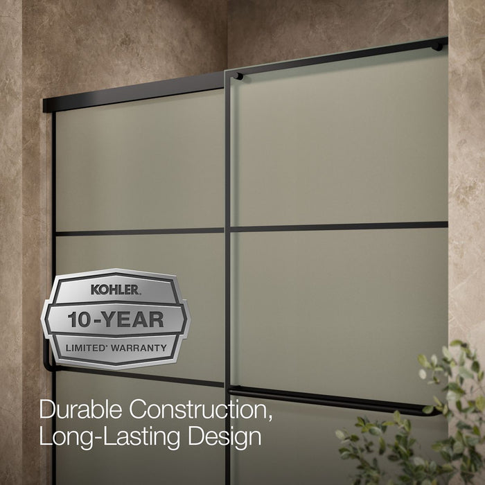 KOHLER K-707609-6G80 Elate Sliding bath door, 56-3/4" H x 56-1/4 - 59-5/8" W, with 1/4" thick Frosted glass with rectangular grille pattern