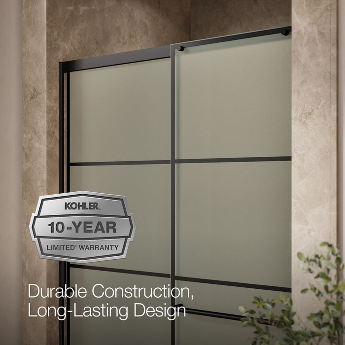 KOHLER K-707614-8G80 Elate Sliding shower door, 75-1/2" H x 50-1/4 - 53-5/8" W, with heavy 5/16" thick Frosted glass with rectangular grille pattern