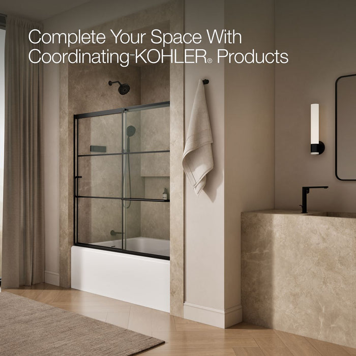 KOHLER K-707618-8G79 Elate Sliding bath door, 56-3/4" H x 56-1/4 - 59-5/8" W with heavy 5/16" thick Crystal Clear glass with rectangular grille pattern