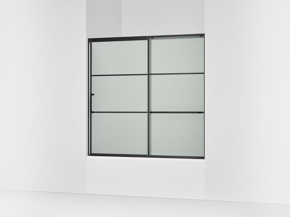 KOHLER K-707618-8G80 Elate Sliding bath door, 56-3/4" H x 56-1/4 - 59-5/8" W with heavy 5/16" thick Frosted glass with rectangular grille pattern
