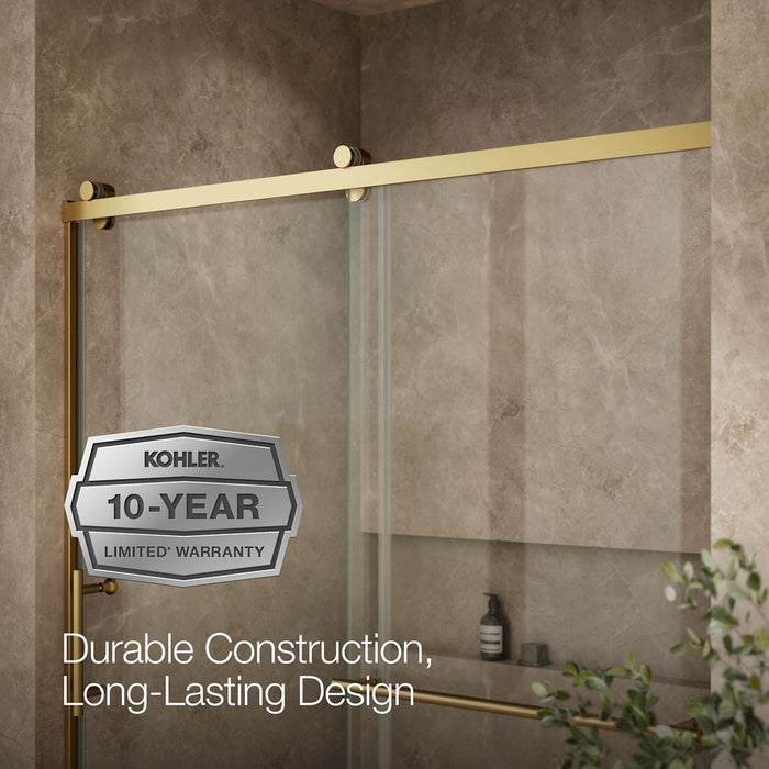 KOHLER K-709081-10L Rely 77" H sliding shower door with 3/8"-thick glass, vibrant brushed moderne brass - view 2