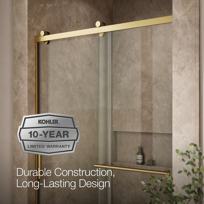 KOHLER K-709082-10L Rely 77" H sliding shower door with 3/8"-thick glass, vibrant brushed moderne brass - view 2