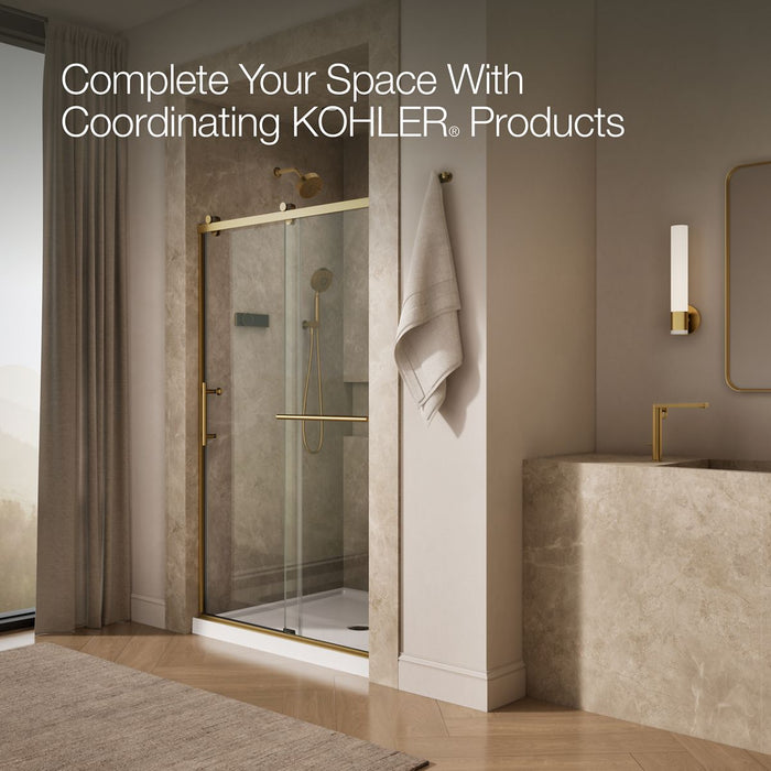 KOHLER K-709082-10L Rely 77" H sliding shower door with 3/8"-thick glass, vibrant brushed moderne brass - view 3