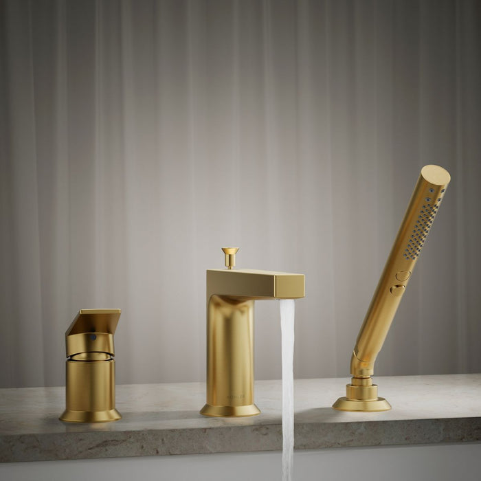 KOHLER K-74032-4 Taut Deck-mount bath faucet with handshower, vibrant brushed moderne brass - view 5
