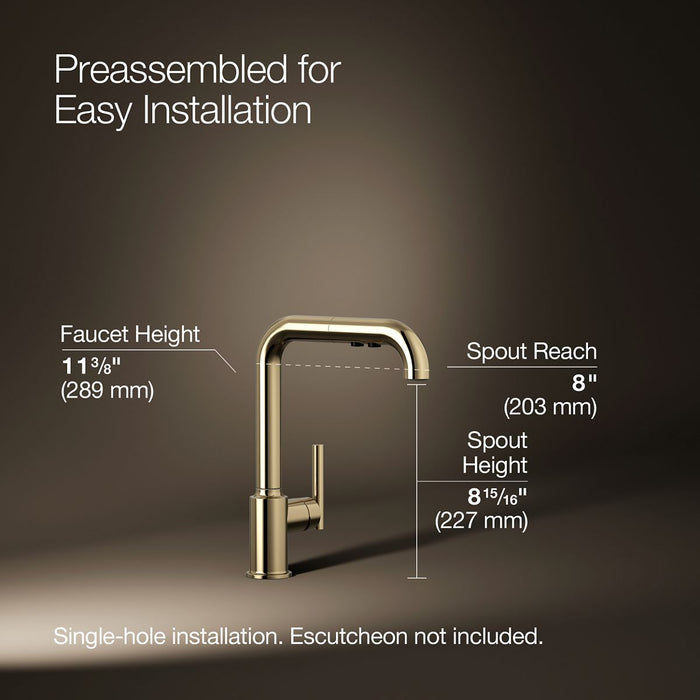 KOHLER K-7505 Purist Pull-out kitchen sink faucet with three-function sprayhead