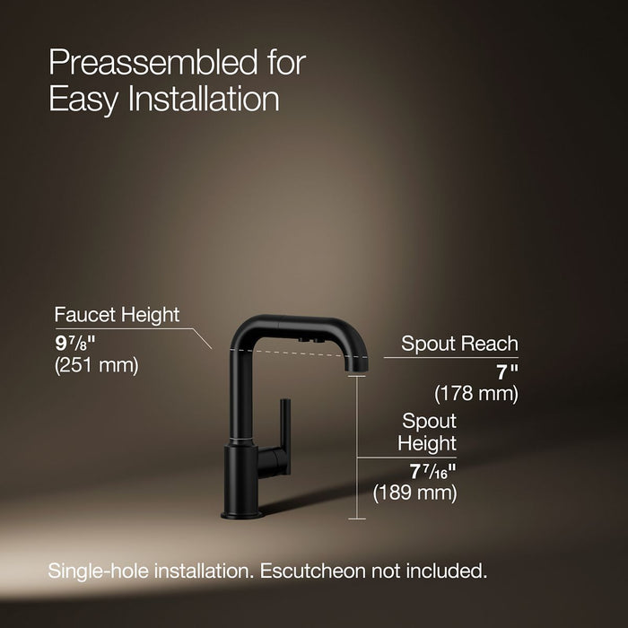 KOHLER K-7506 Purist Pull-out kitchen sink faucet with three-function sprayhead