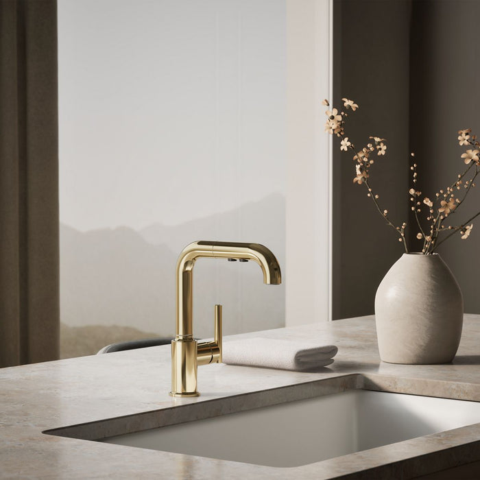 KOHLER K-7506 Purist Pull-out kitchen sink faucet with three-function sprayhead