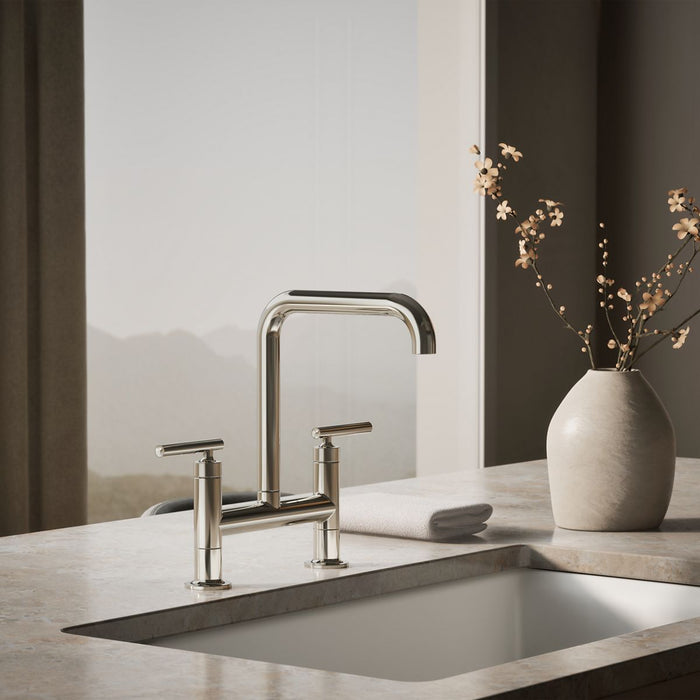 KOHLER K-7547-4 Purist Two-hole bridge kitchen sink faucet
